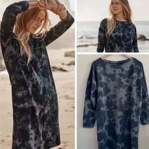 Boho Cloud Gray Black Tie-Dye Long Sleeve Dress